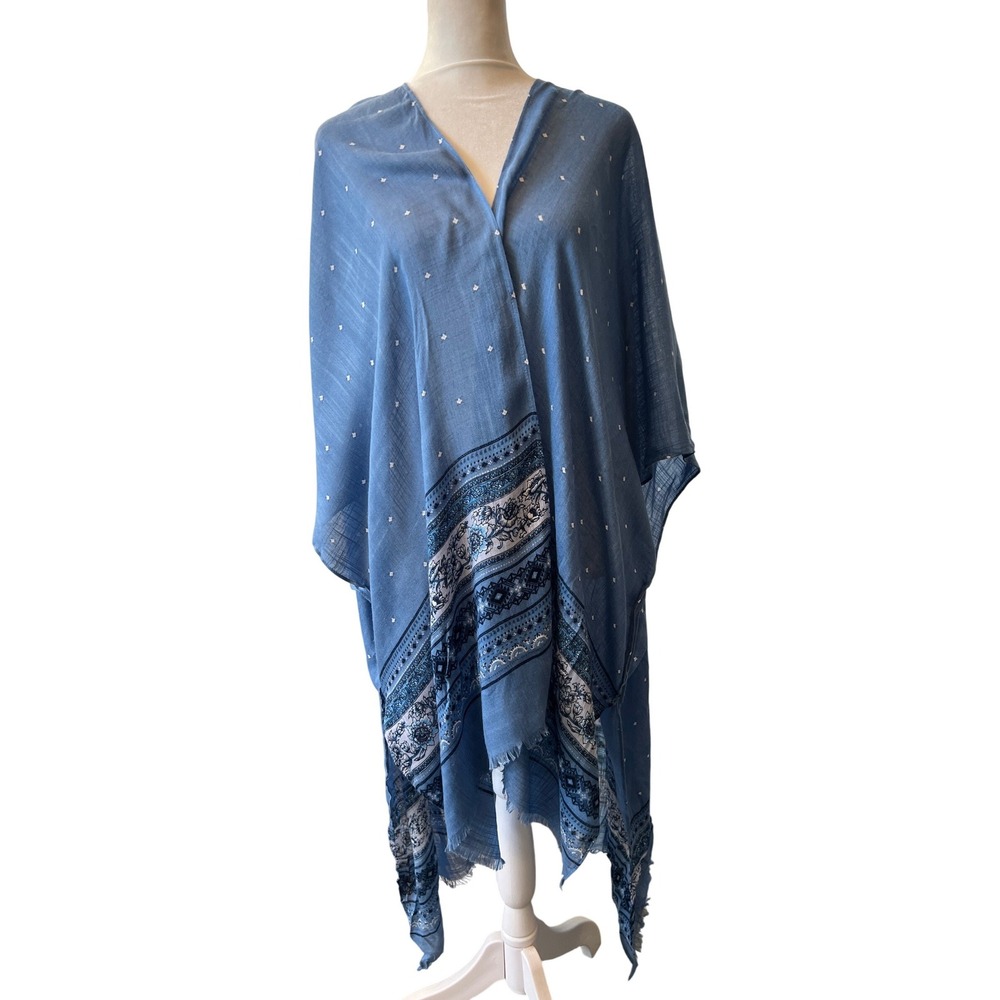American Eagle Oversized Blue Handkerchief Kimono Wrap Vacation Cruise Resort